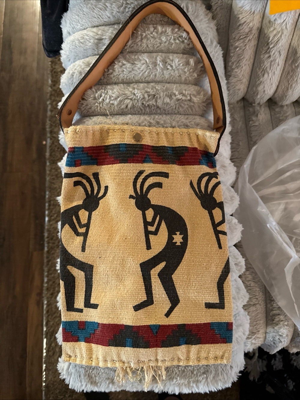 Southwestern Kokopelli Woven Crossbody Bag in Tan & Black. Native American
